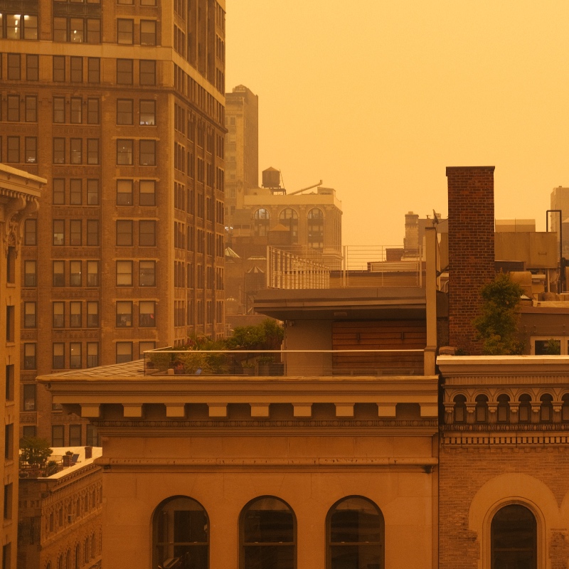 Canadian forrest fires led to orange skies in New York.