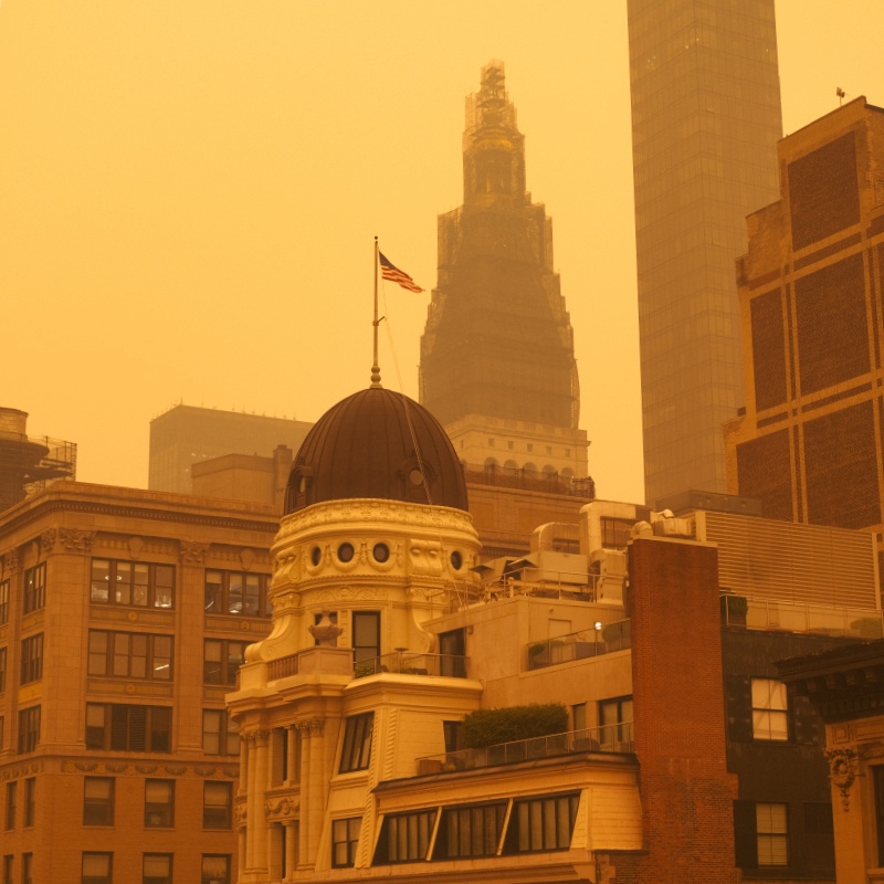 Canadian forrest fires led to orange skies in New York.