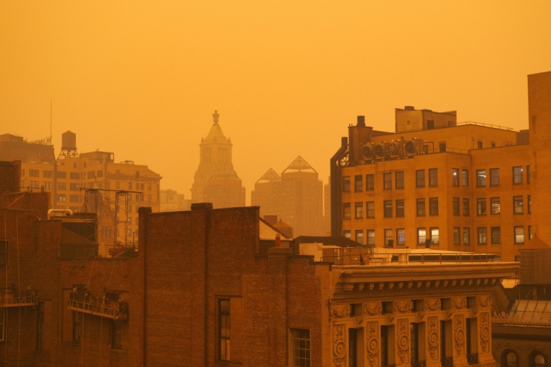 Canadian forrest fires led to orange skies in New York.