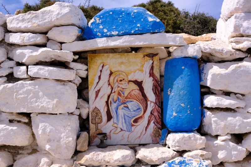 An icon of the prophet Elijah at a church in Kuofonisia, Greece.