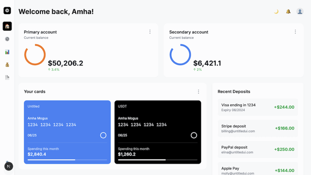 Screenshot of a dashboard built with Cursor and NextJS,