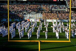 Homecoming ceremony at Georgia Tech, with the band playing on the football field. 2009. © Amha Mogus