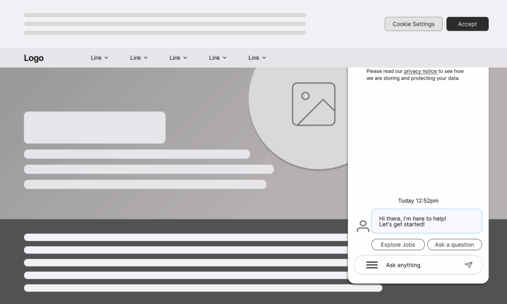 Wireframe of a homepage with poor management of unified user experience.