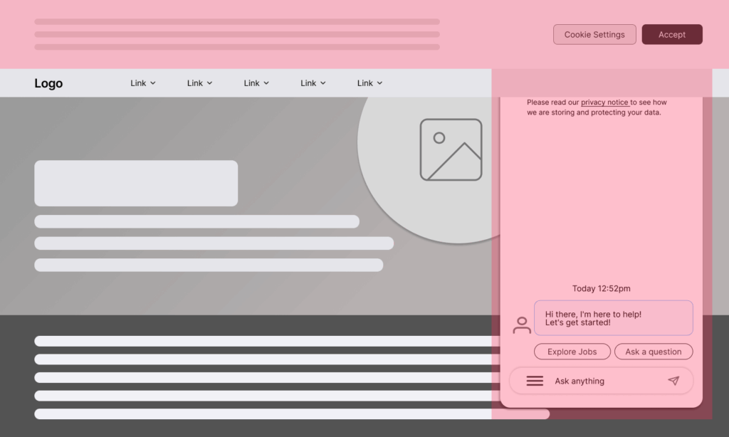 Updated, wireframe of a homepage with poor management of unified user experience, that challenges hierarchy and coherence.